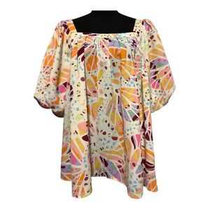 ODDY Orange and Pink Flutter Sleeve Blouse Sz 1x PTP 24”